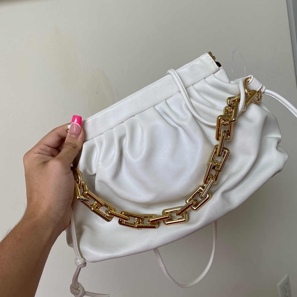 White Gold Chain Clutch With Strap NWT